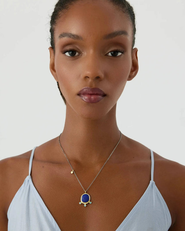 Lapis Lazuli Pendant Necklace with Turquoise Stone, 18K Gold-Plated Sterling Silver - Dabas Minimalist