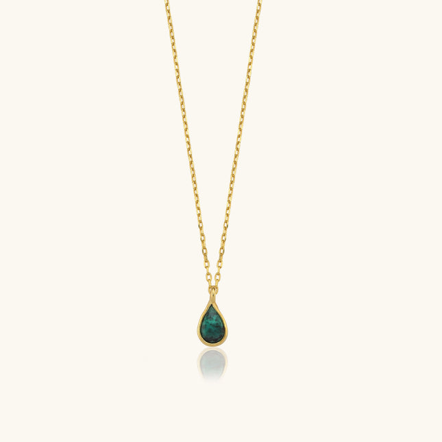 Minimalist Teardrop Emerald Necklace – 18K Gold-Plated Sterling Silver - Dabas Minimalist
