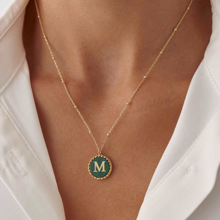 Personalized Malachite Coin Letter Necklace Dabas Minimalist
