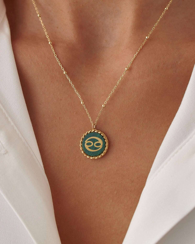 Personalized Malachite Coin Letter Necklace Dabas Minimalist