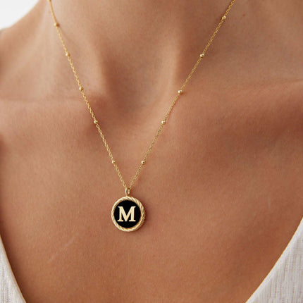 Personalized Onyx Coin Letter Necklace Dabas Minimalist
