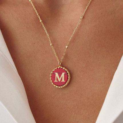 Personalized Red Stone Letter Coin Necklace Dabas Minimalist