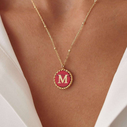 Personalized Red Stone Letter Coin Necklace Dabas Minimalist