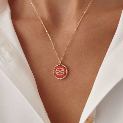 Personalized Red Stone Letter Coin Necklace Dabas Minimalist