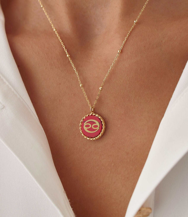 Personalized Red Stone Letter Coin Necklace Dabas Minimalist