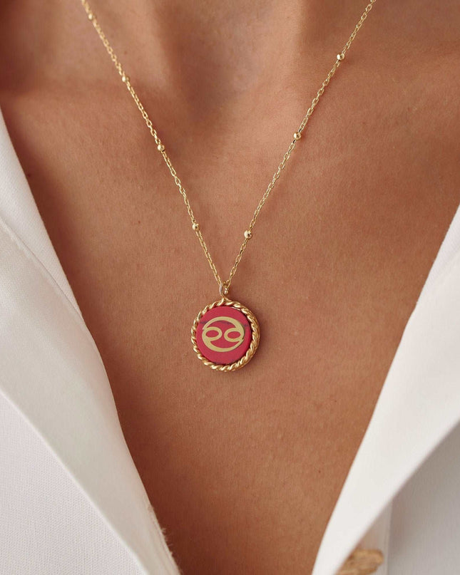 Personalized Red Stone Letter Coin Necklace Dabas Minimalist