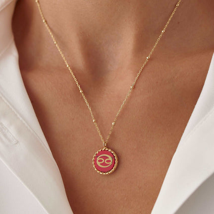 Personalized Red Stone Letter Coin Necklace Dabas Minimalist