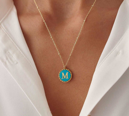 Personalized Turquoise Letter Coin Necklace Dabas Minimalist