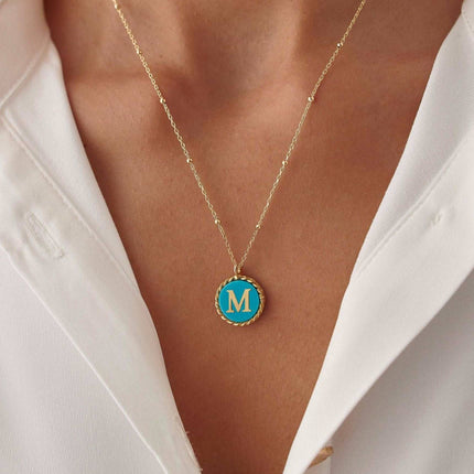 Personalized Turquoise Letter Coin Necklace Dabas Minimalist
