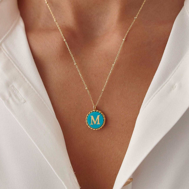 Personalized Turquoise Letter Coin Necklace Dabas Minimalist
