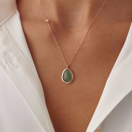 Teardrop Emerald Necklace – 18K Gold Plated Sterling Silver Pendant Necklace - Dabas Minimalist