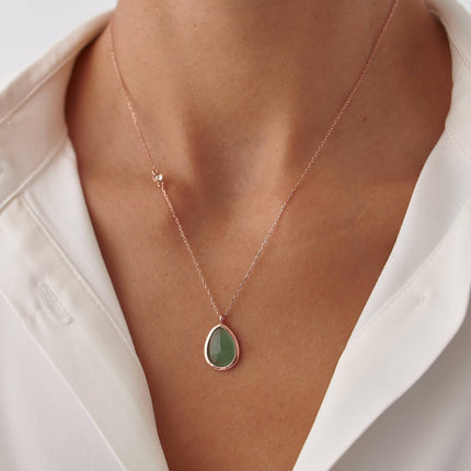 Teardrop Emerald Necklace – 18K Gold Plated Sterling Silver Pendant Necklace - Dabas Minimalist
