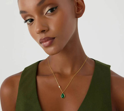 Teardrop Emerald Necklace – 18K Gold Plated Sterling Silver Pendant Necklace - Dabas Minimalist