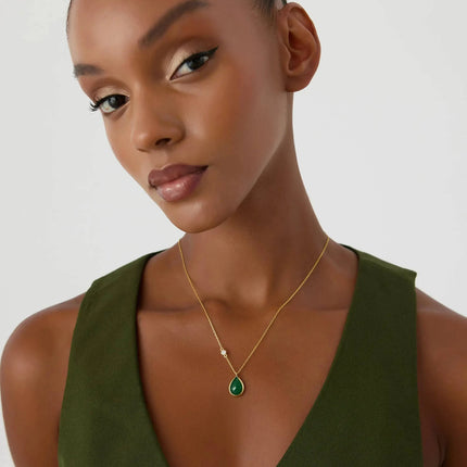 Teardrop Emerald Necklace – 18K Gold Plated Sterling Silver Pendant Necklace - Dabas Minimalist