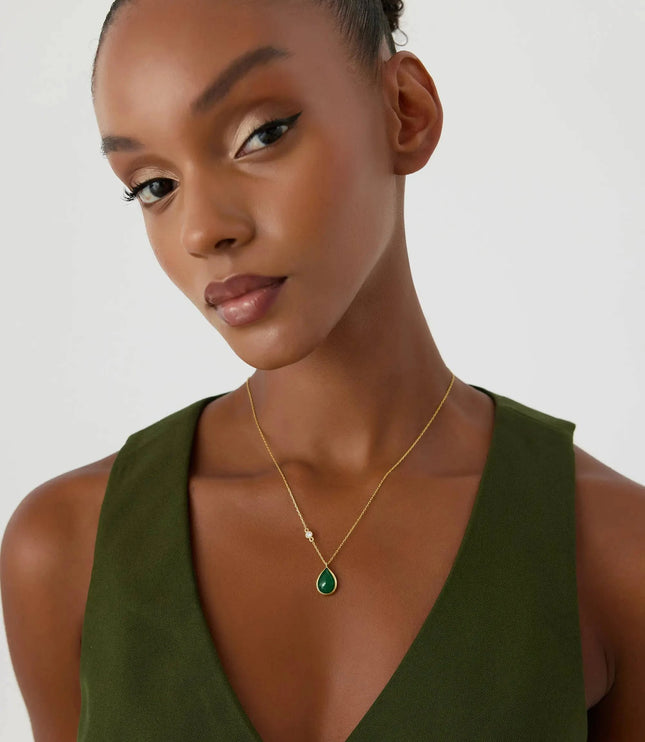 Teardrop Emerald Necklace – 18K Gold Plated Sterling Silver Pendant Necklace - Dabas Minimalist