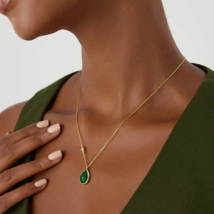 Teardrop Emerald Necklace – 18K Gold Plated Sterling Silver Pendant Necklace - Dabas Minimalist