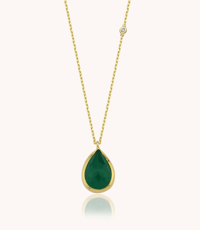 Teardrop Emerald Necklace – 18K Gold Plated Sterling Silver Pendant Necklace - Dabas Minimalist