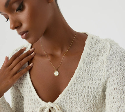 Circle Mother of Pearl Initial Necklace, 18K Gold-Plated 925K Sterling Silver Custom Letter Necklace - Dabas Minimalist