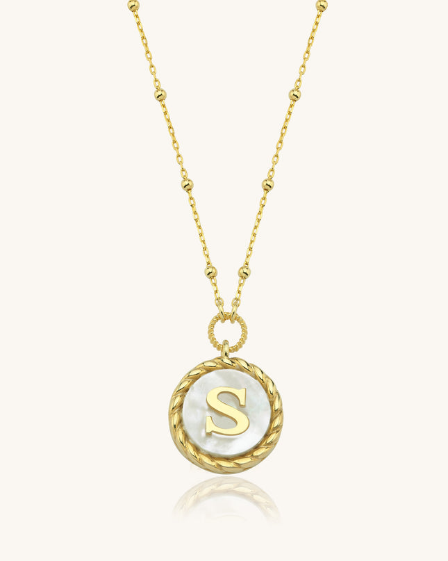 Circle Mother of Pearl Initial Necklace, 18K Gold-Plated 925K Sterling Silver Custom Letter Necklace - Dabas Minimalist