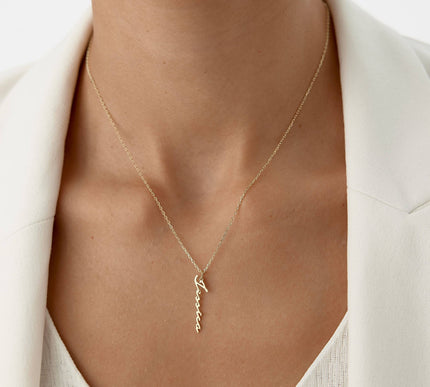 Custom Vertical Name Necklace - 18K Gold-Plated Sterling Silver - Dabas Minimalist