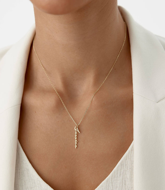 Custom Vertical Name Necklace - 18K Gold-Plated Sterling Silver - Dabas Minimalist