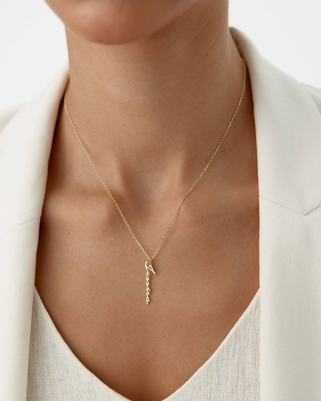 Custom Vertical Name Necklace - 18K Gold-Plated Sterling Silver - Dabas Minimalist