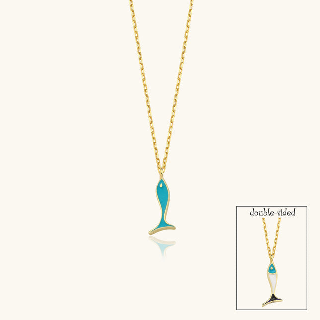 Double-Sided Fish Necklace - 925K Sterling Silver with Enamel - Dabas Minimalist