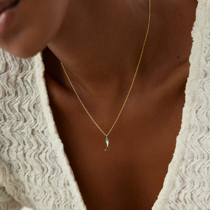 Double-Sided Fish Necklace - 925K Sterling Silver with Enamel - Dabas Minimalist