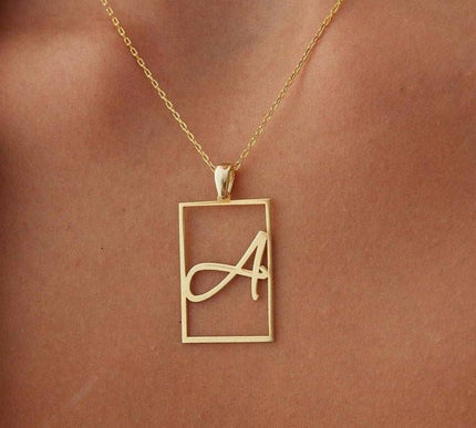 Framed Initial Necklace - 18K Gold-Plated Rectangle Pendant - Dabas Minimalist