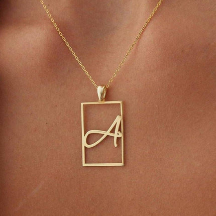 Framed Initial Necklace - 18K Gold-Plated Rectangle Pendant - Dabas Minimalist