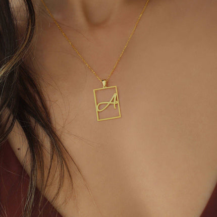 Framed Initial Necklace - 18K Gold-Plated Rectangle Pendant - Dabas Minimalist