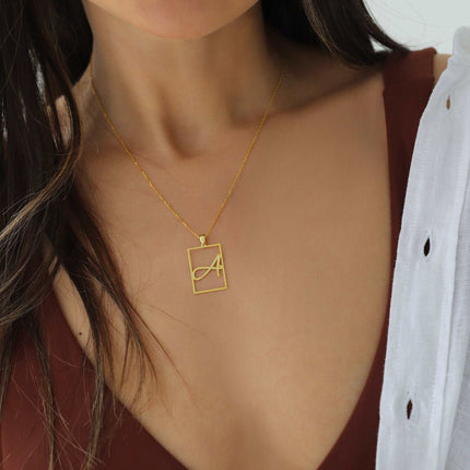 Framed Initial Necklace - 18K Gold-Plated Rectangle Pendant - Dabas Minimalist
