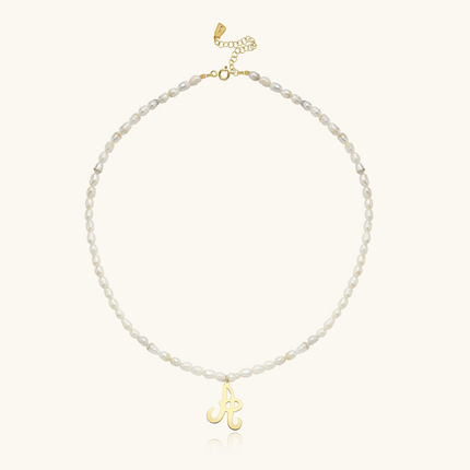 Freshwater Pearl Beaded Initial Letter Necklace, 18K Gold-Plated Sterling Silver - Dabas Minimalist