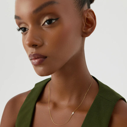 Gold Sideways Cross Necklace – 18K Gold Plated 925K Sterling Silver Minimalist Necklace - Dabas Minimalist