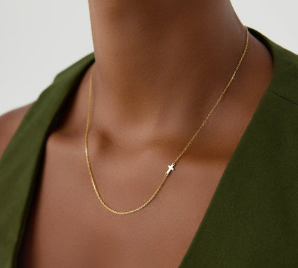 Gold Sideways Cross Necklace – 18K Gold Plated 925K Sterling Silver Minimalist Necklace - Dabas Minimalist