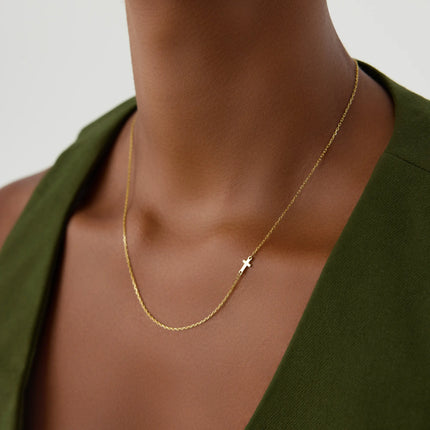 Gold Sideways Cross Necklace – 18K Gold Plated 925K Sterling Silver Minimalist Necklace - Dabas Minimalist