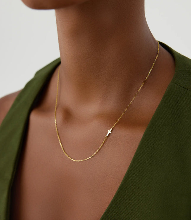 Gold Sideways Cross Necklace – 18K Gold Plated 925K Sterling Silver Minimalist Necklace - Dabas Minimalist