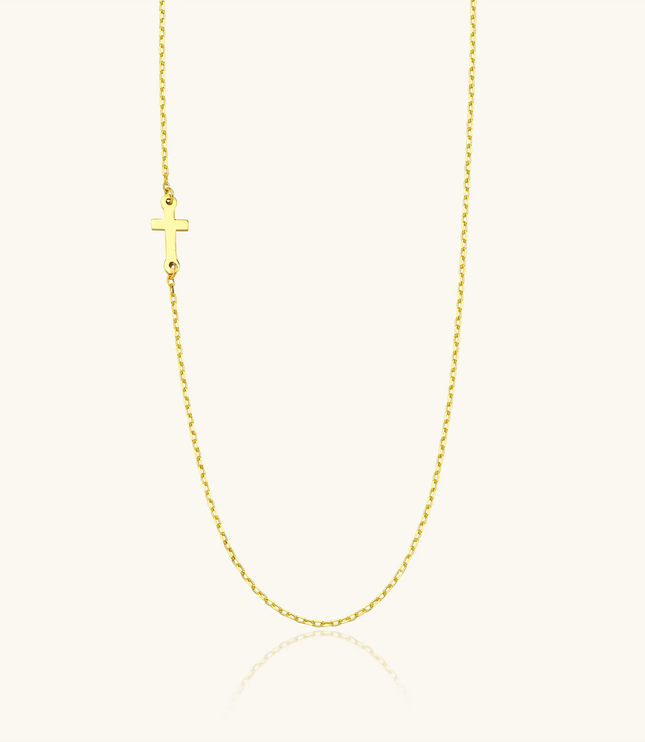 Gold Sideways Cross Necklace – 18K Gold Plated 925K Sterling Silver Minimalist Necklace - Dabas Minimalist