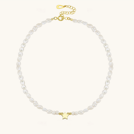 Gold Star and Freshwater Pearl Necklace – 925K Sterling Silver Elegance - Dabas Minimalist