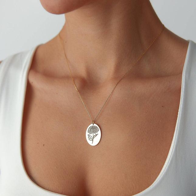 Maxi Birth Flower Necklace • Oval 18K Gold Birthflower Necklace Gift for Women - Dabas Minimalist