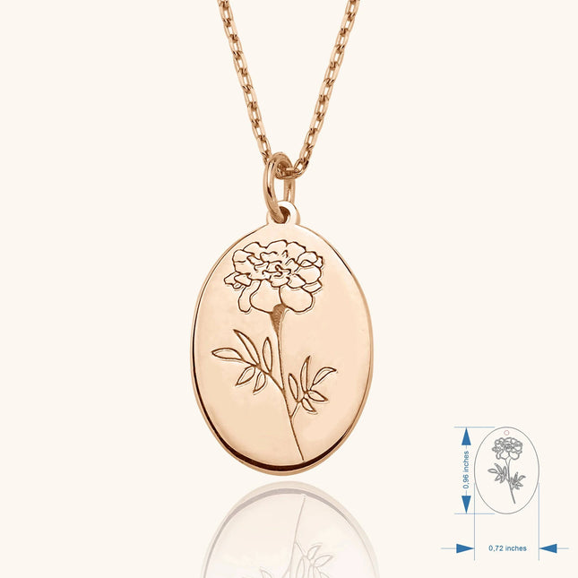 Maxi Birth Flower Necklace • Oval 18K Gold Birthflower Necklace Gift for Women - Dabas Minimalist