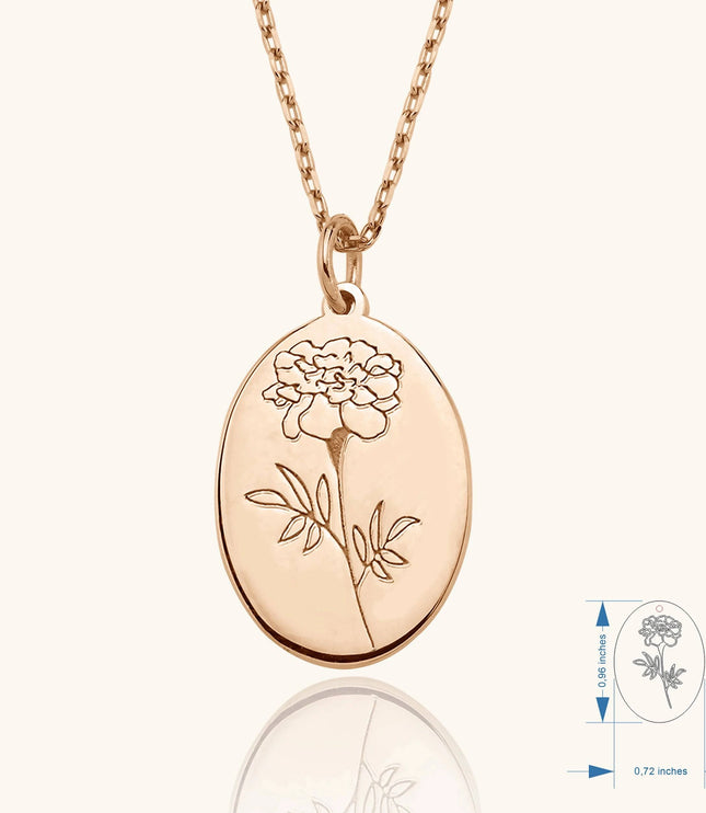 Maxi Birth Flower Necklace • Oval 18K Gold Birthflower Necklace Gift for Women - Dabas Minimalist