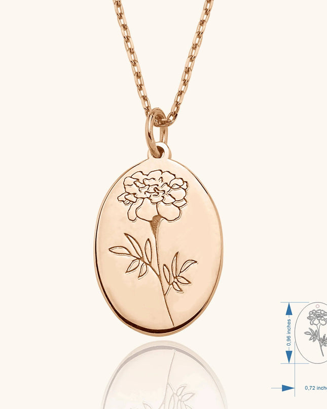 Maxi Birth Flower Necklace • Oval 18K Gold Birthflower Necklace Gift for Women - Dabas Minimalist