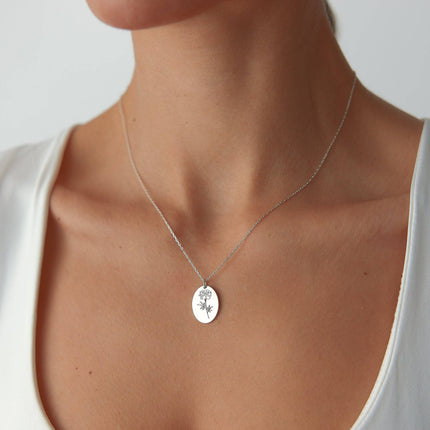 Midi Birth Flower Necklace – Oval 18K Gold Birthflower Necklace Gift for Women - Dabas Minimalist