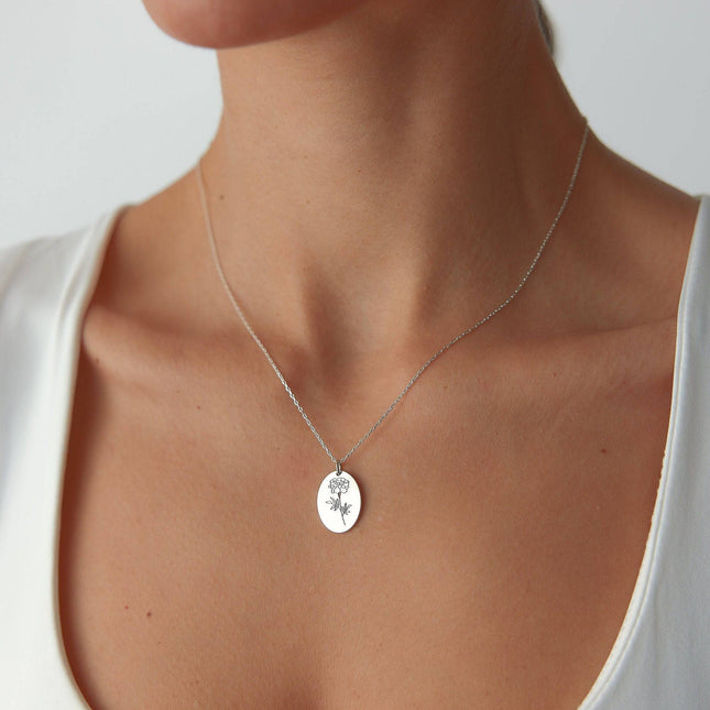 Midi Birth Flower Necklace – Oval 18K Gold Birthflower Necklace Gift for Women - Dabas Minimalist