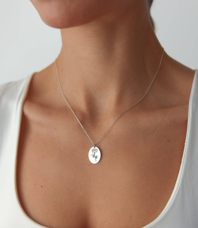 Midi Birth Flower Necklace – Oval 18K Gold Birthflower Necklace Gift for Women - Dabas Minimalist