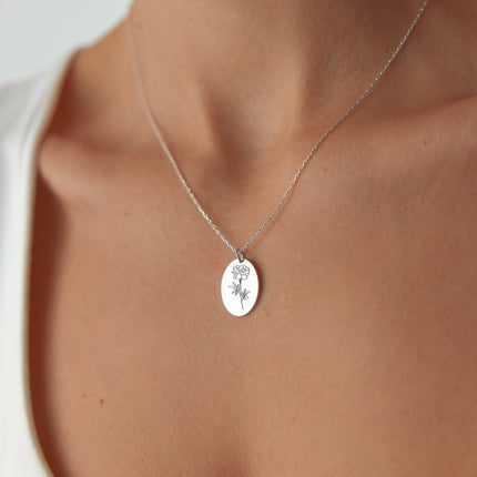 Midi Birth Flower Necklace – Oval 18K Gold Birthflower Necklace Gift for Women - Dabas Minimalist