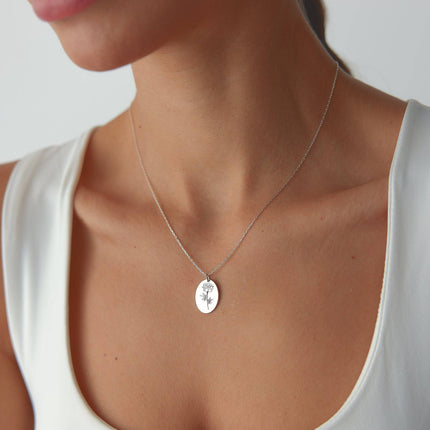 Midi Birth Flower Necklace – Oval 18K Gold Birthflower Necklace Gift for Women - Dabas Minimalist