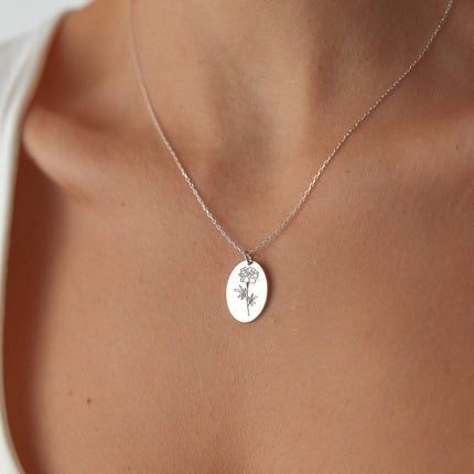 Midi Birth Flower Necklace – Oval 18K Gold Birthflower Necklace Gift for Women - Dabas Minimalist