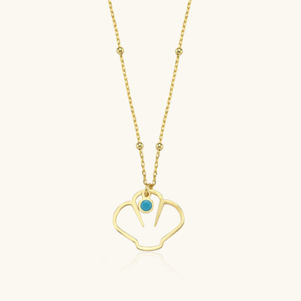 Shell Pendant Necklace with Turquoise Accent, 18K Gold-Plated Sterling Silver - Dabas Minimalist